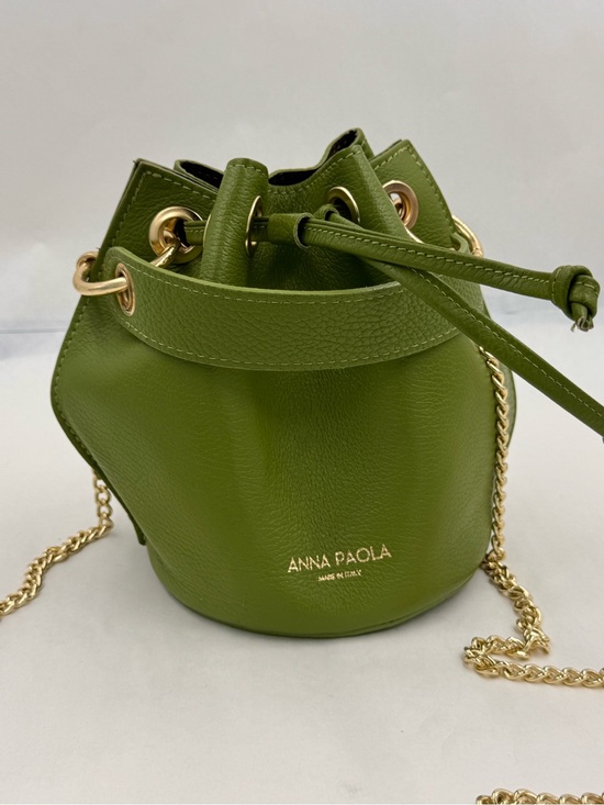 Anna Paola Handbags - Anna Paola Gorgeous Green Leather Drawstring Bucket Bag, Made in Italy